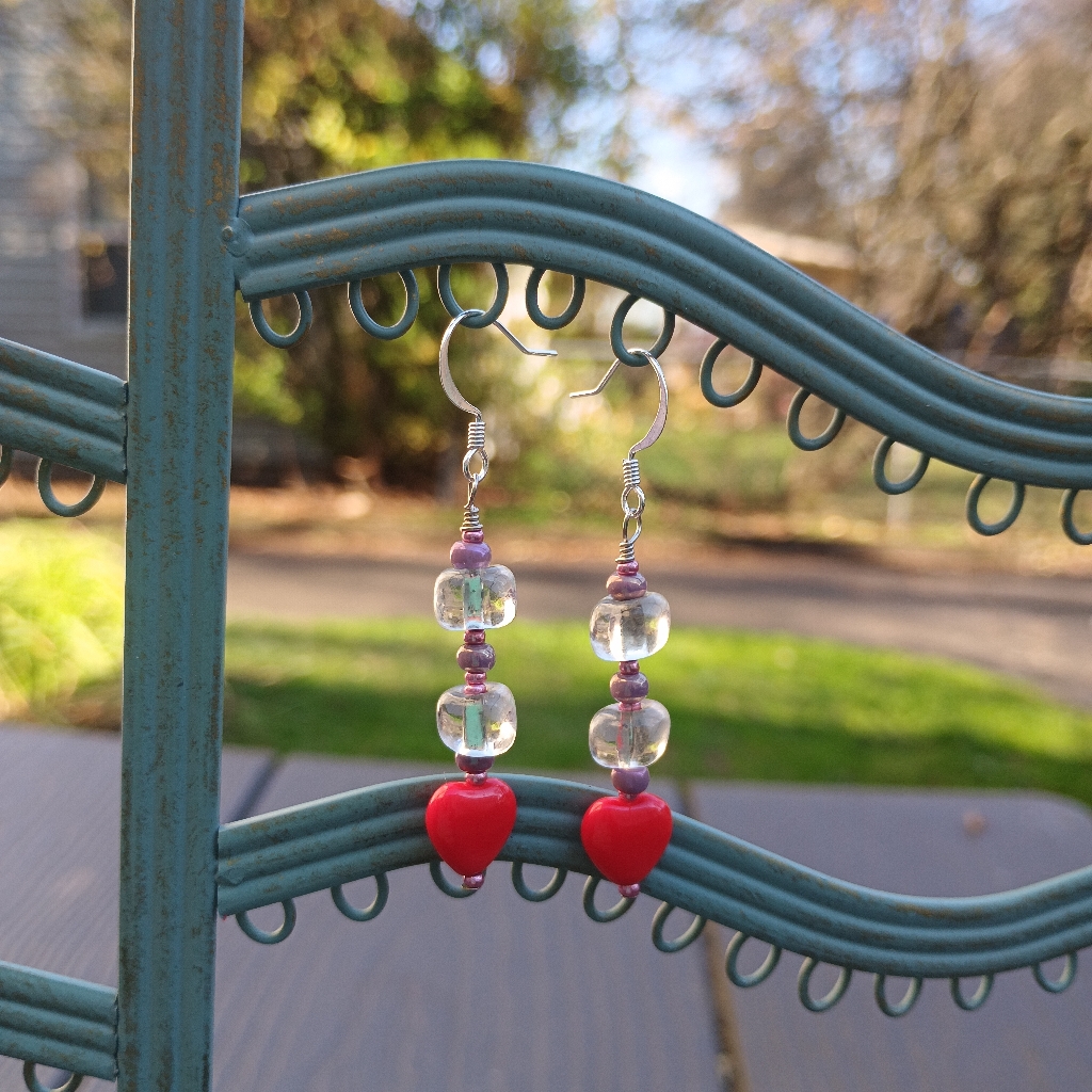 Red Heart Beaded Earrings